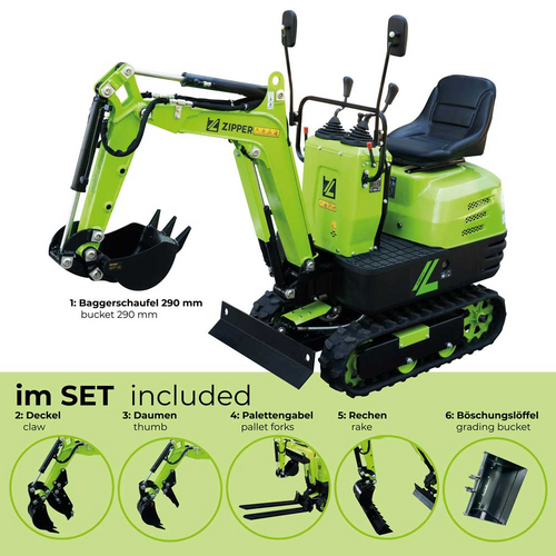 Mini bagger Zipper ZI-MBGS600 + 5 Zubehörteile
