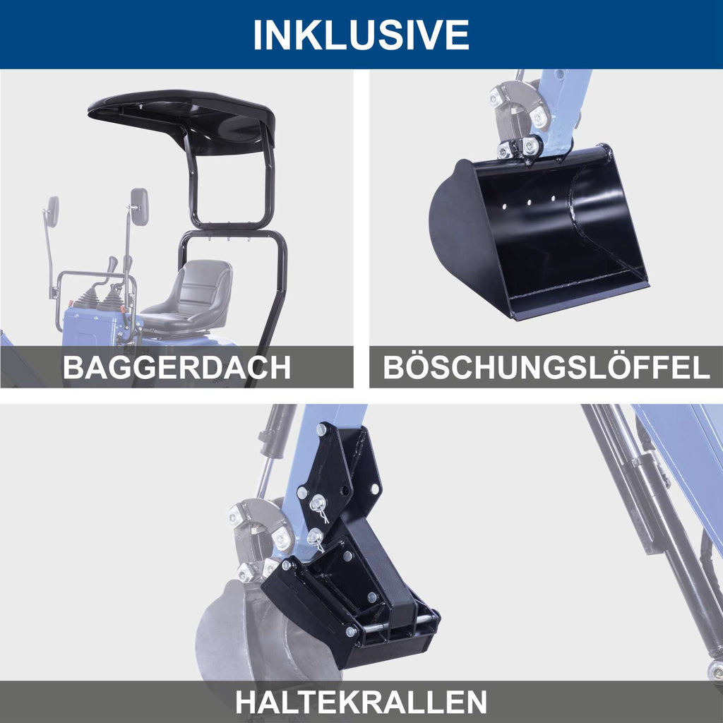 Benzin Mini-Bagger MB850 Scheppach + 4 Zubehörteile
