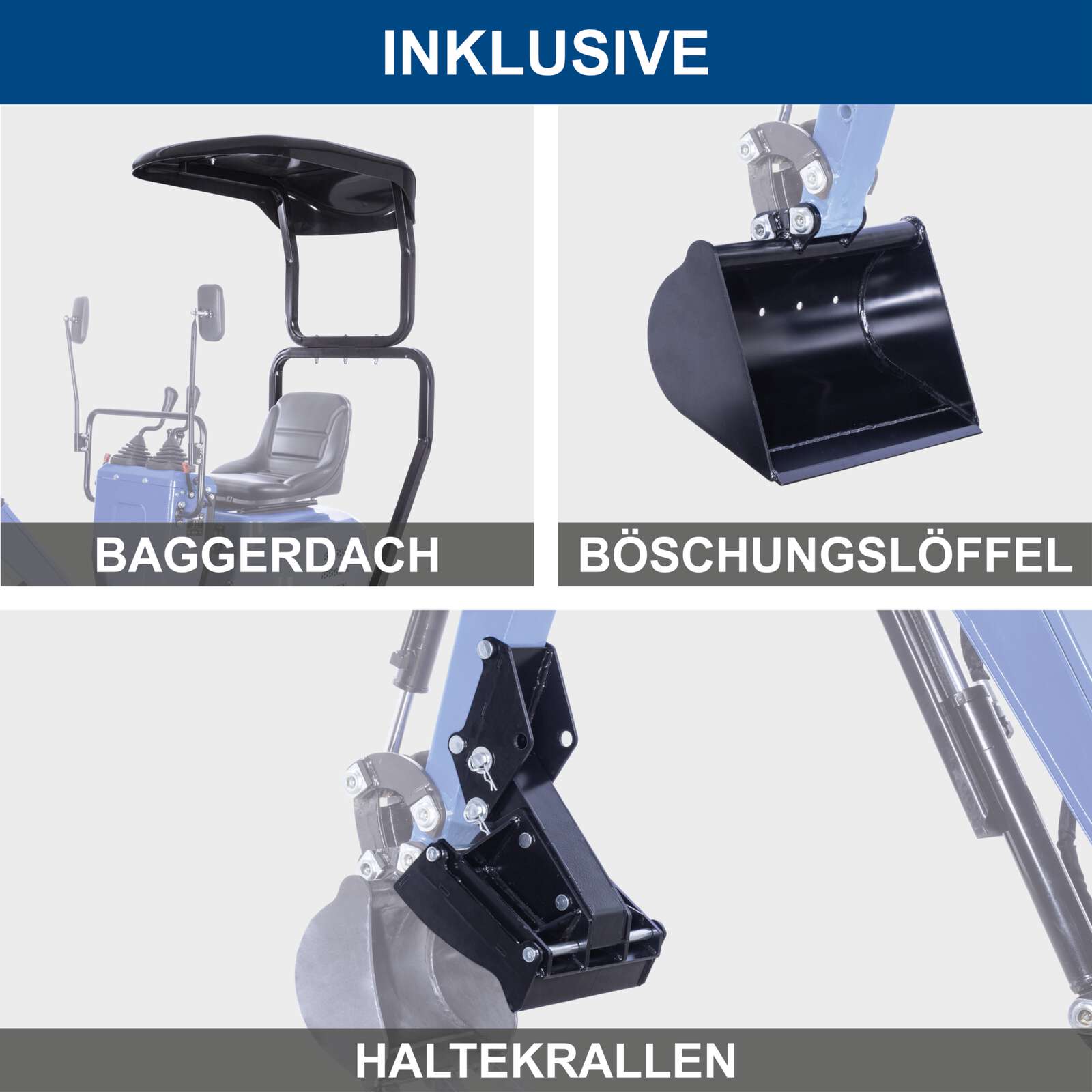 Benzin Mini-Bagger MB850 Scheppach + 4 Zubehörteile