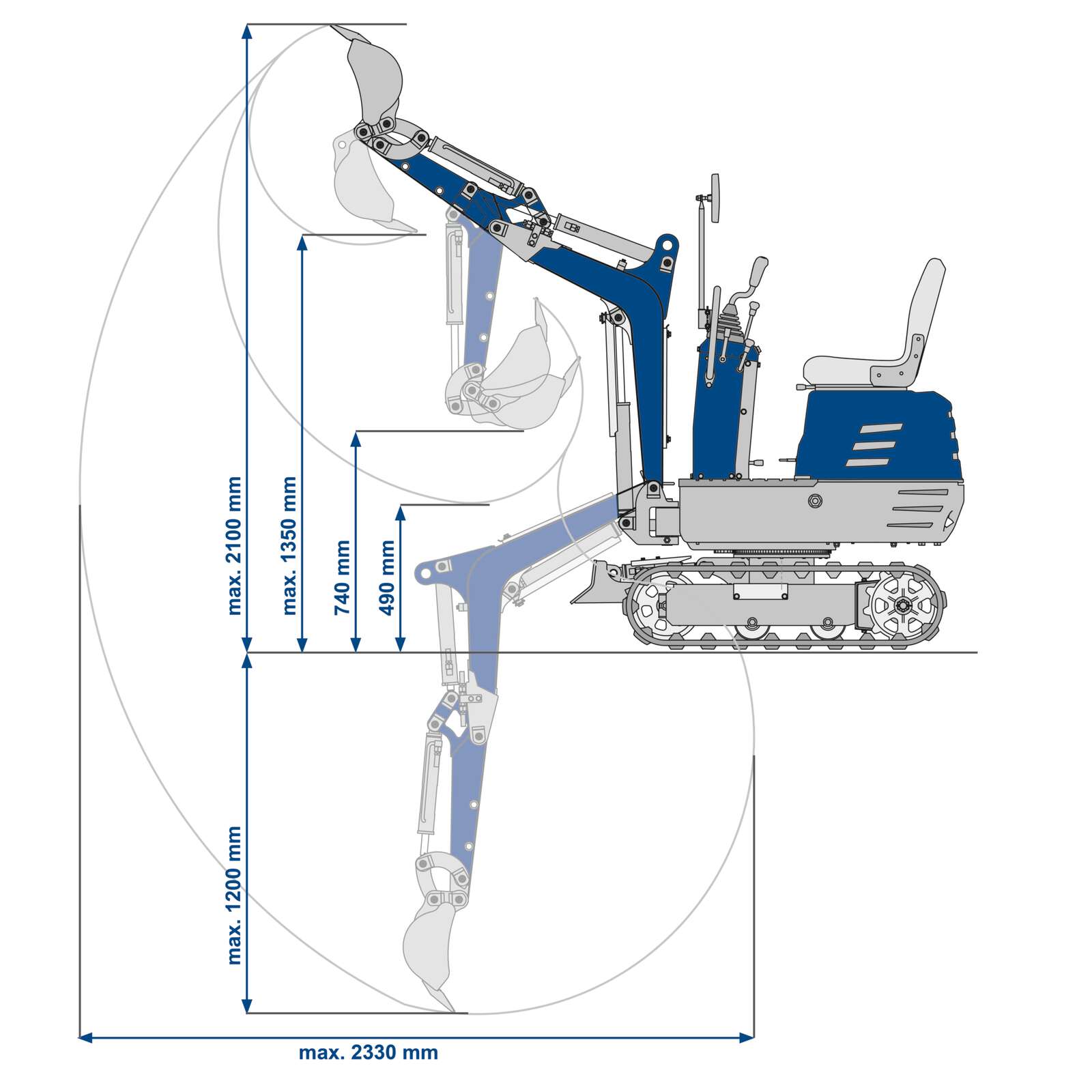 Benzin Mini-Bagger MB850 Scheppach + 4 Zubehörteile